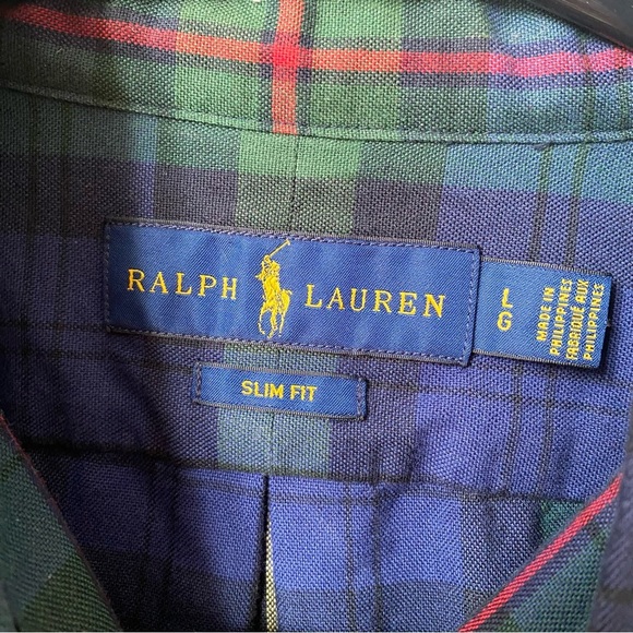 Ralph Lauren Men's Blue Plaid Shirt Size Large Slim Fit Excellent Condition - Picture 6 of 10